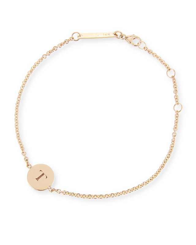 14k Engraved Disc Letter Bracelet